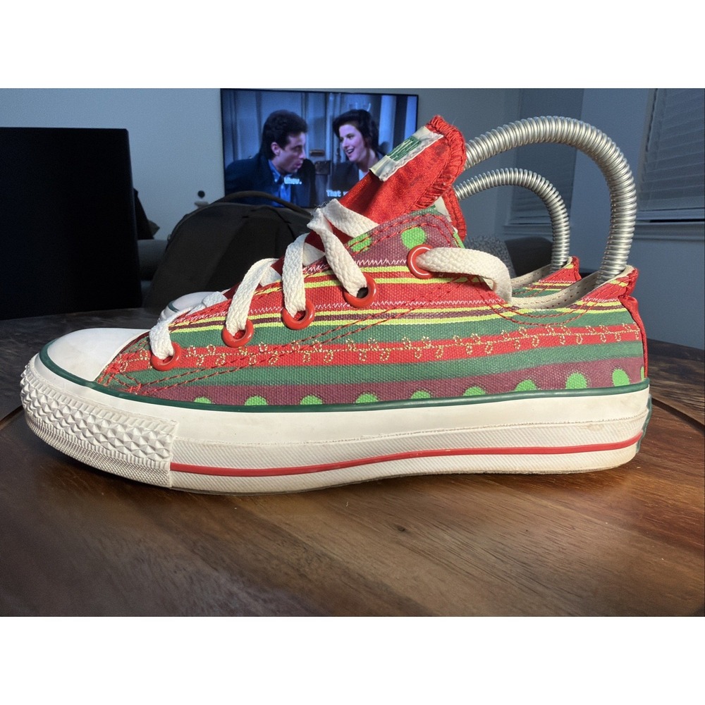 Converse Women Size 6 Shoe Holiday Christmas Ribbon Laces Chuck Taylor Sneaker